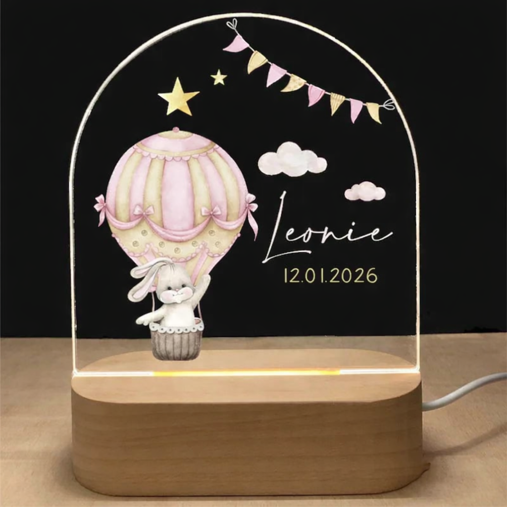 Personalised night light for kids with engraved name, animal design and soft LED glow