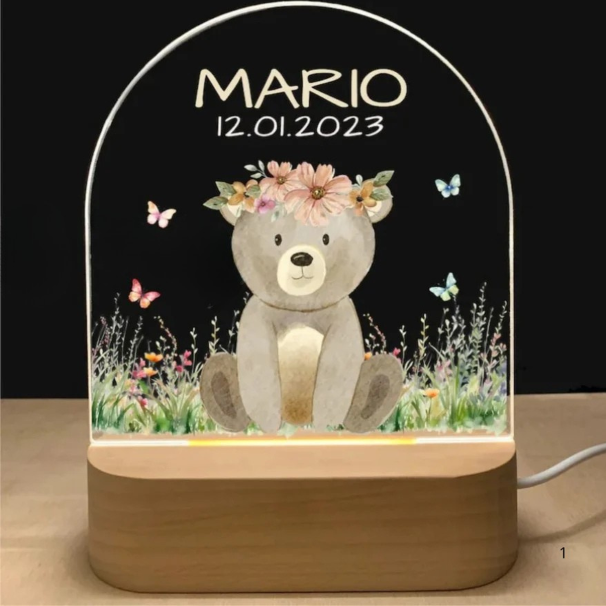 Personalised night light for kids with engraved name, animal design and soft LED glow