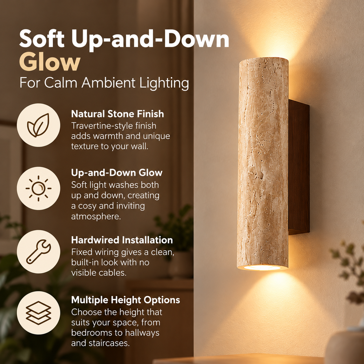 Wall Light Travertine Stone Up and Down Glow Hardwired