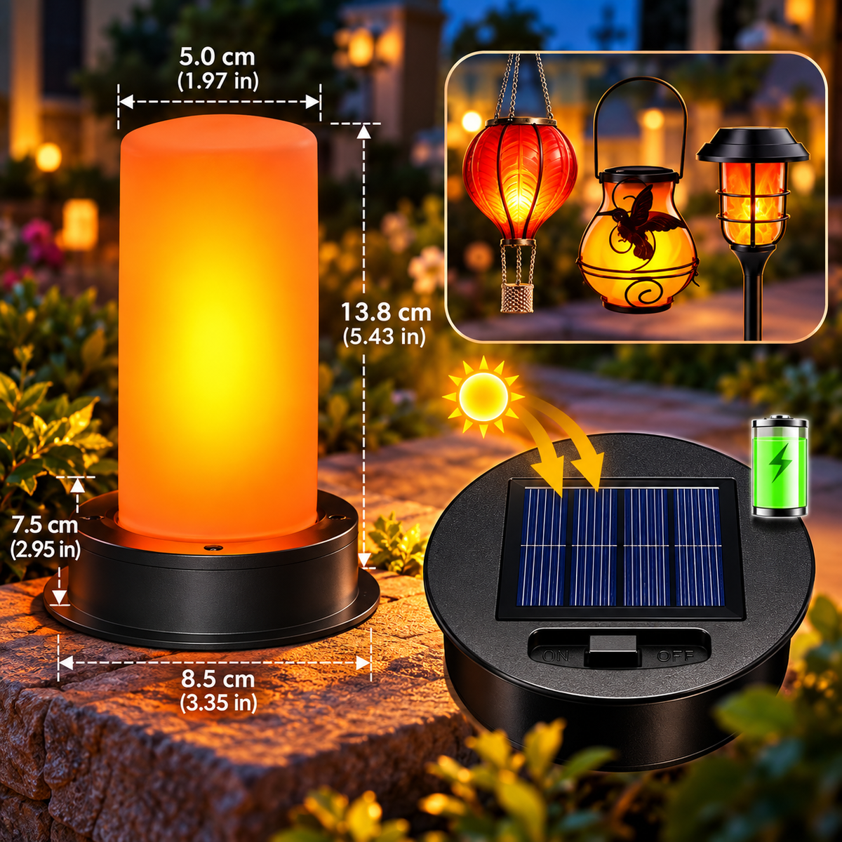 Solar Path Lights | Flickering Flame, Outdoor Garden Lantern