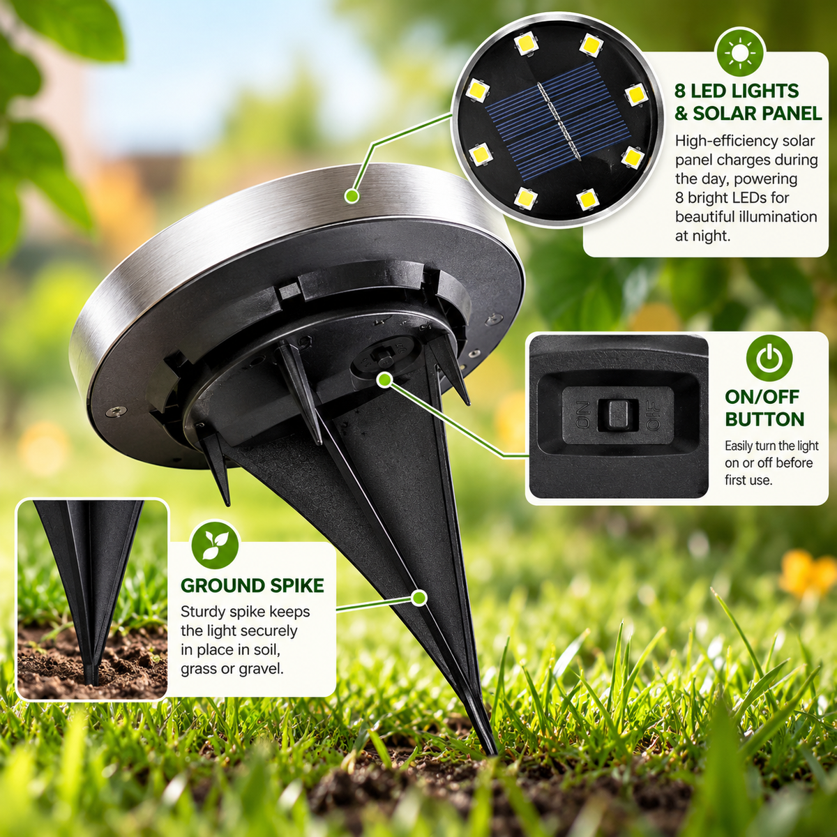 Solar Garden Lights | Wireless LED Outdoor Spike Lights | Auto On/Off