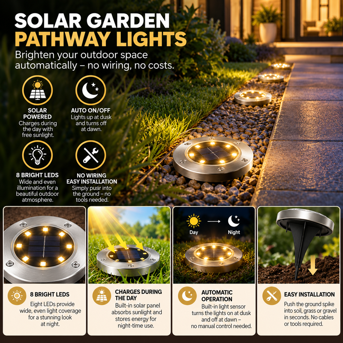 Solar Garden Lights | Wireless LED Outdoor Spike Lights | Auto On/Off