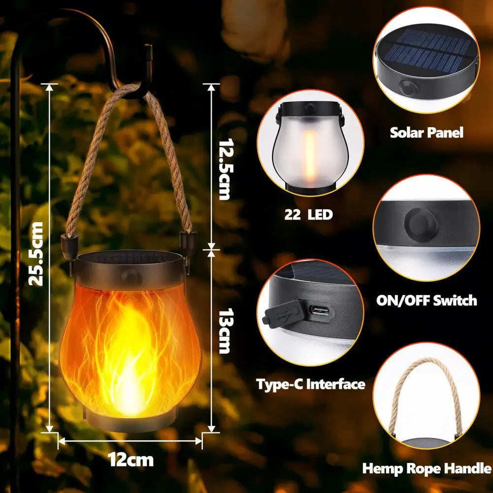 Solar Lantern Lights | Flickering Flame Effect, Waterproof, Dual Charging