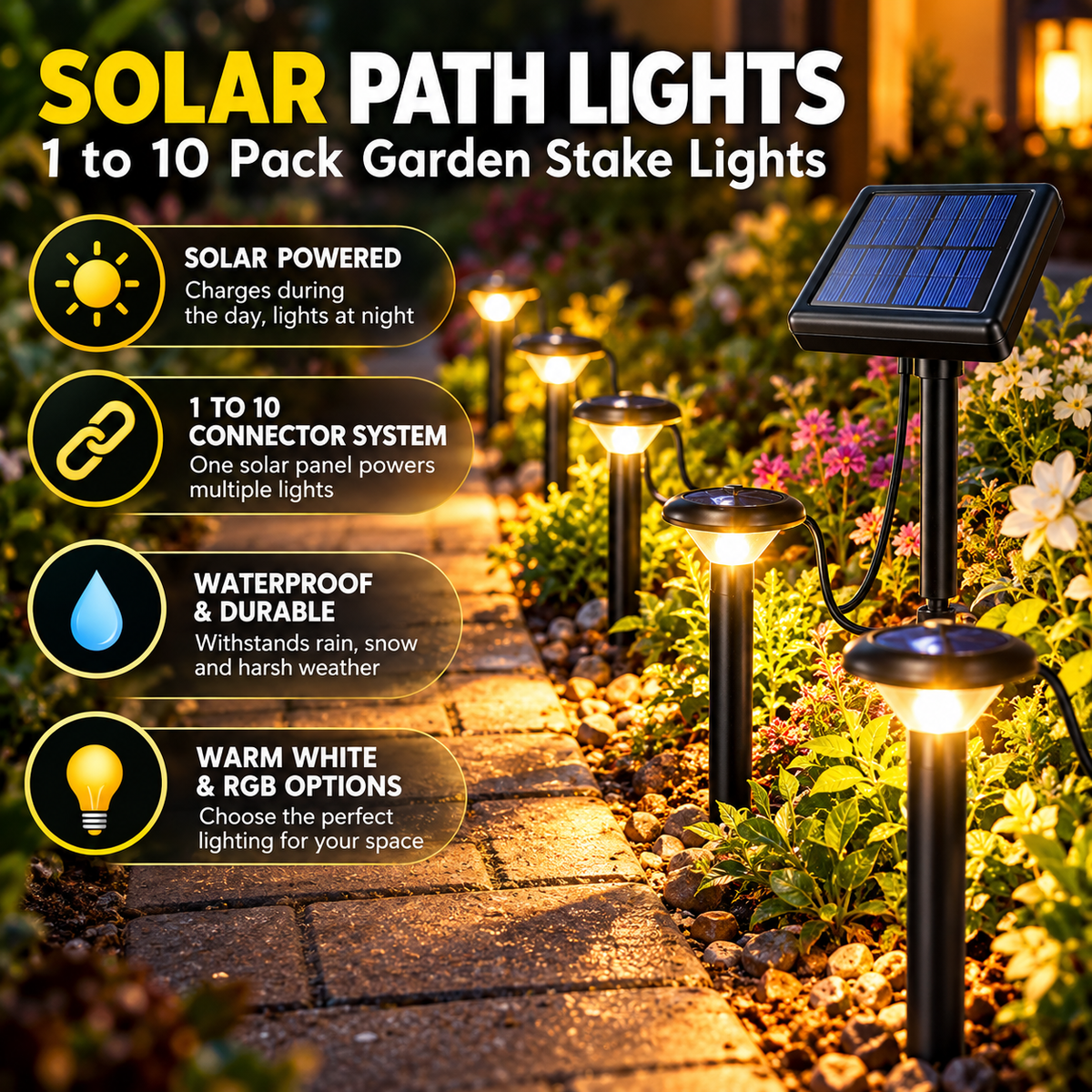 Solarnе lampy ogrodowe | zewnętrzne lampy ogrodowe na palikach, zestawy od 1 do 10 sztuk | wodoodporne LED