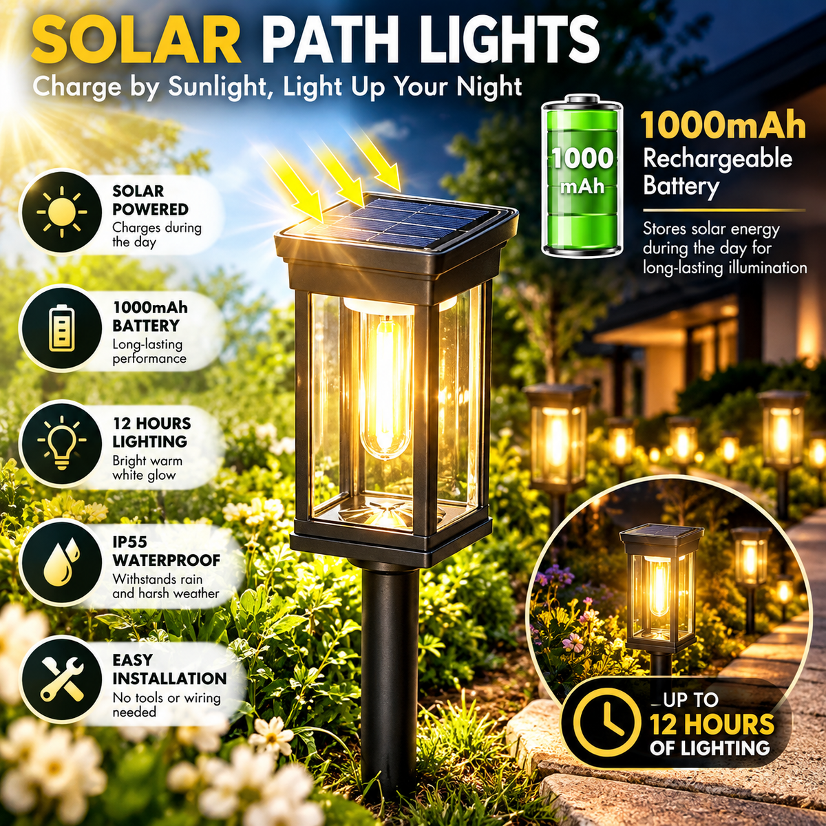 Solar Path Lights | Outdoor Waterproof Lights | Garden Walkway, Lawn Lighting
