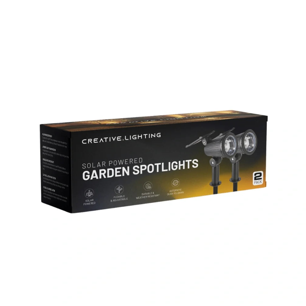 Solar garden spotlight with 9 color modes, IP55 weatherproof, 90° adjustable panel