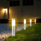 Solar garden lights IP65 waterproof with dusk-to-dawn sensor, stainless steel and glass path light