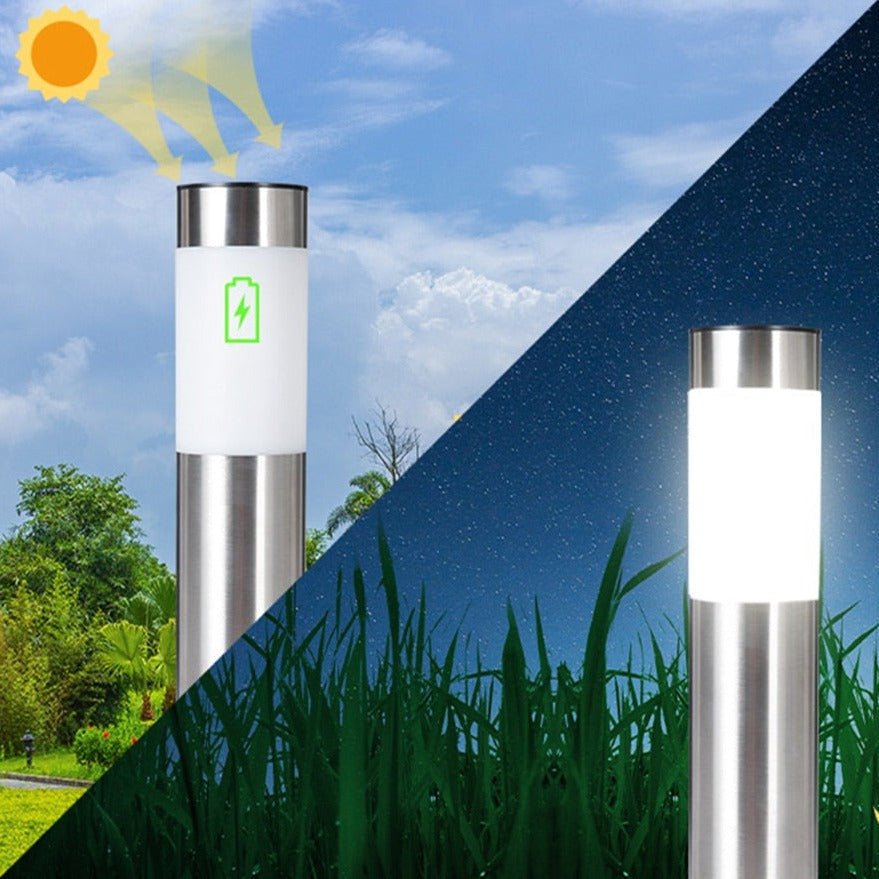 Solar garden lights IP65 waterproof with dusk-to-dawn sensor, stainless steel and glass path light