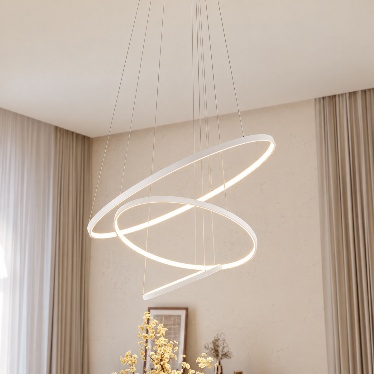 Pendant Light | 3-Ring Floating Design, LED, Black & White