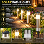 Solar Path Lights | Stainless Steel Cylinder Outdoor Lawn, 4000K
