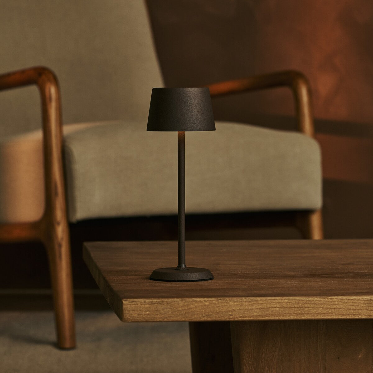 Rechargeable cordless table lamp mocha brown, dimmable with 3 light modes, IP54 metal