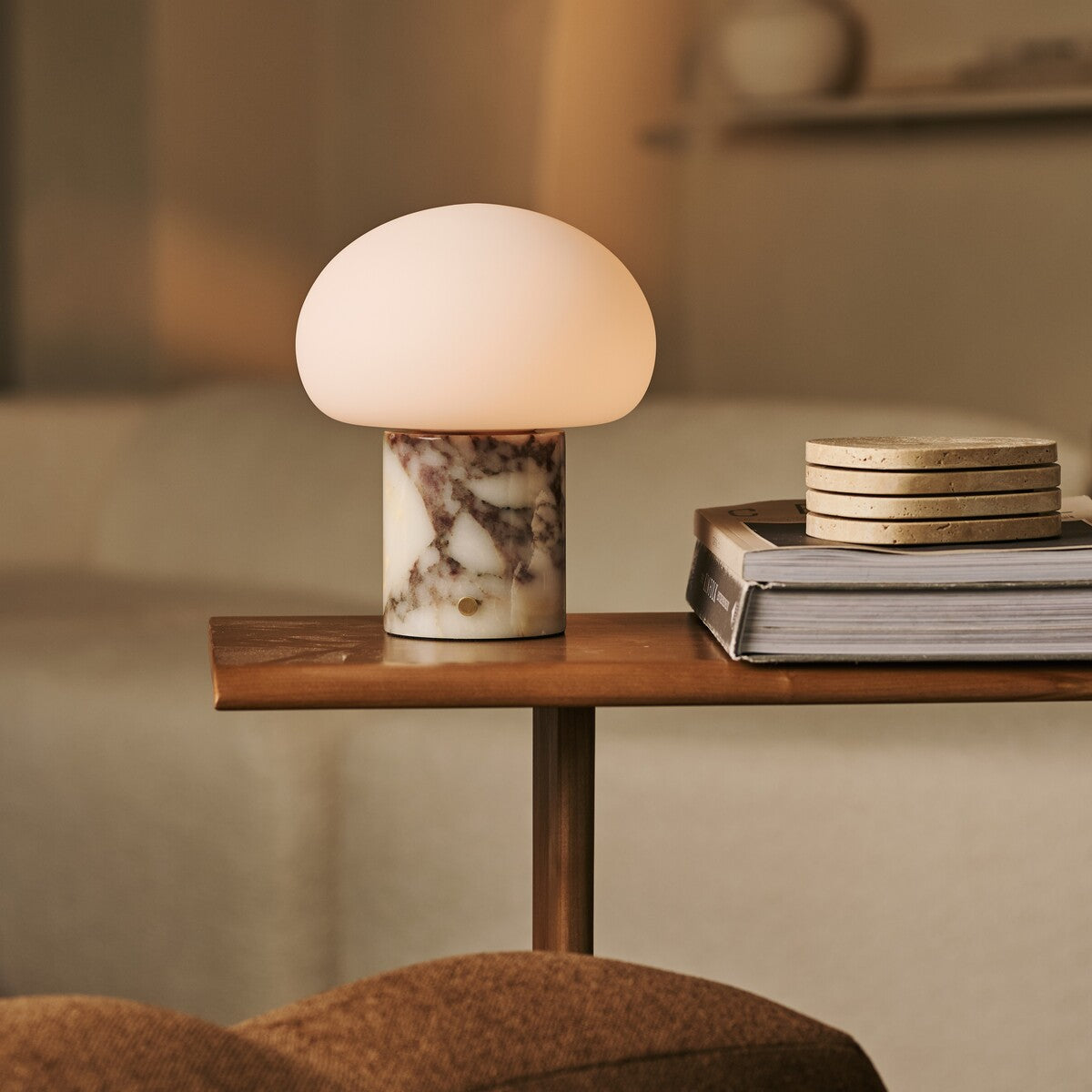 Wynne | Rechargeable Table Lamp | Calacatta Viola Marble, Cordless, Dimmable | White