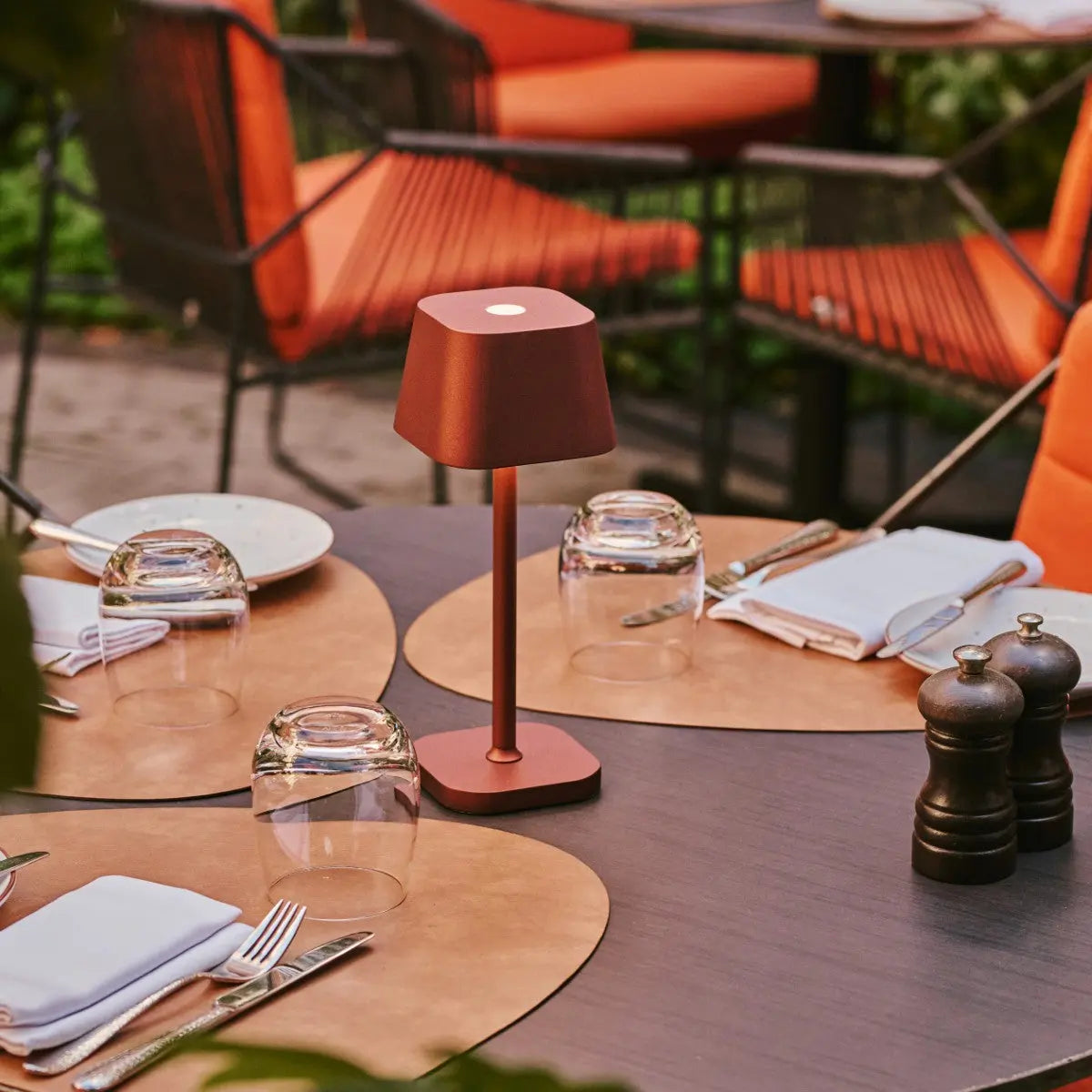 Rechargeable table lamps set 4x bronze cordless with magnetic charging station and touch dimmer