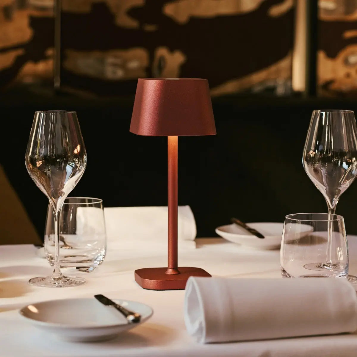 Rechargeable table lamps set 4x bronze cordless with magnetic charging station and touch dimmer