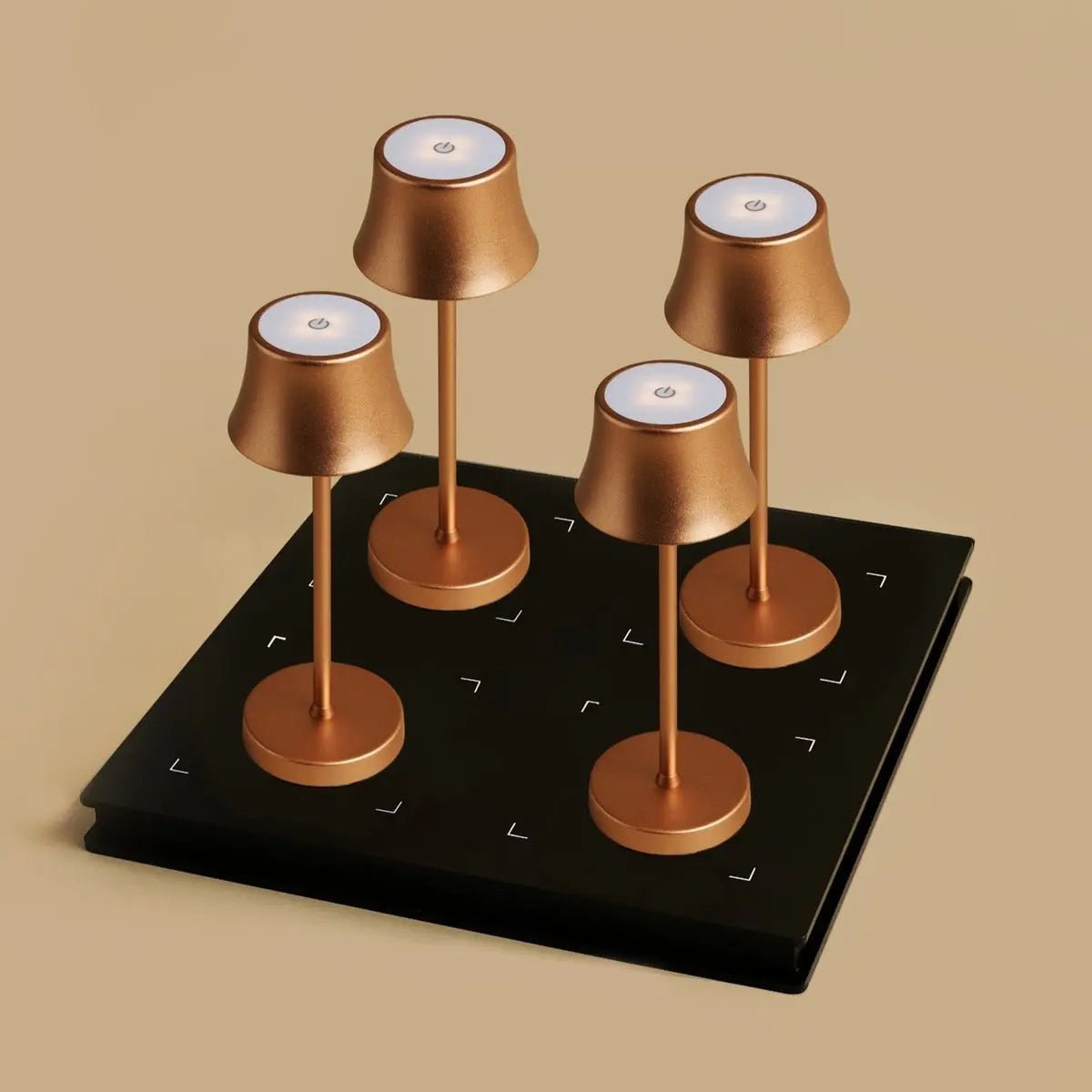 Rechargeable copper table lamps set of 4 with wireless charging station, touch dimming