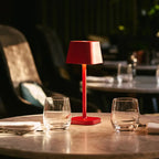 Rechargeable table lamps set 4x berry red with magnetic charging station, cordless dimmable