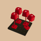Rechargeable table lamps set 4x berry red with magnetic charging station, cordless dimmable