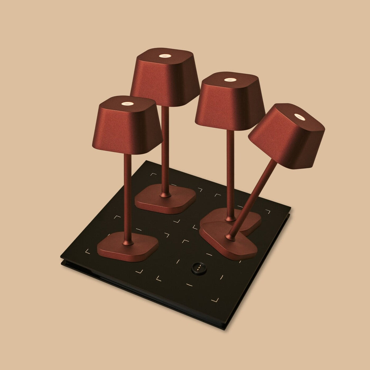 Rechargeable table lamps set 4x bronze cordless with magnetic charging station and touch dimmer