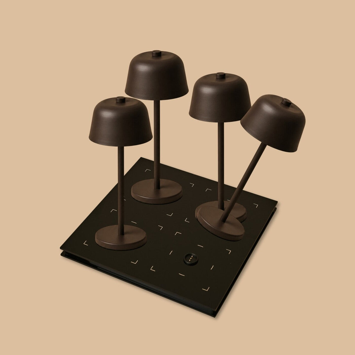 Rechargeable cordless table lamps 4-pack with magnetic charging station, mocha brown, dimmable