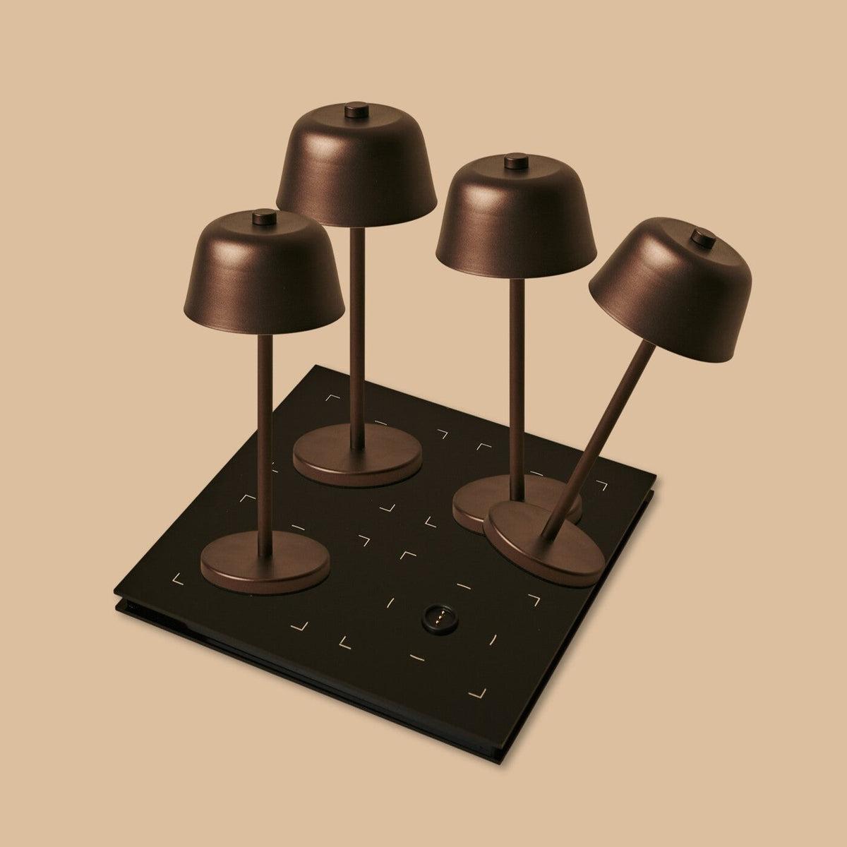 Iris | Rechargeable Table Lamps Set | 4x Cordless + Charging Station | Espresso Brown