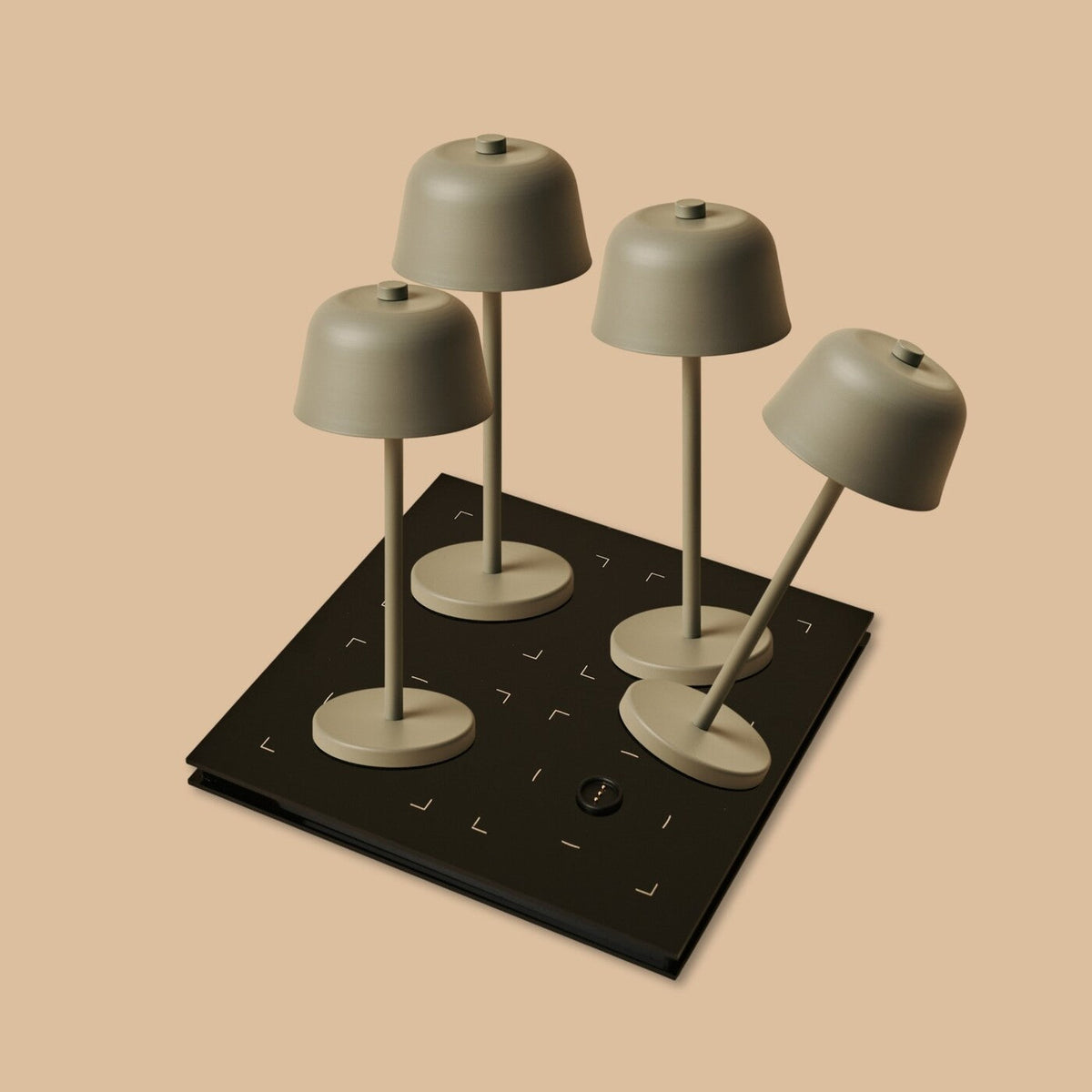 Rechargeable table lamps 4-pack set with magnetic charging station, shadow grey