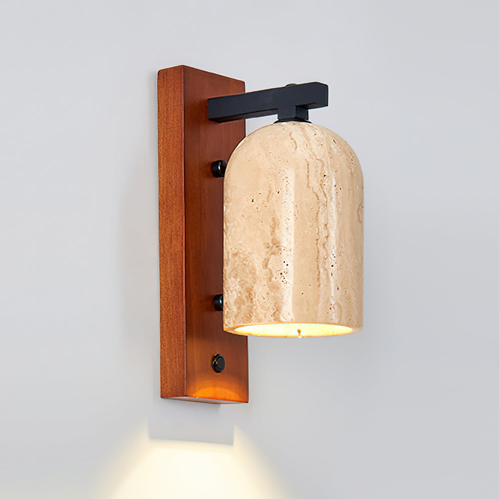 Travertine Wall Light | Stone & Wood, Indoor Sconce