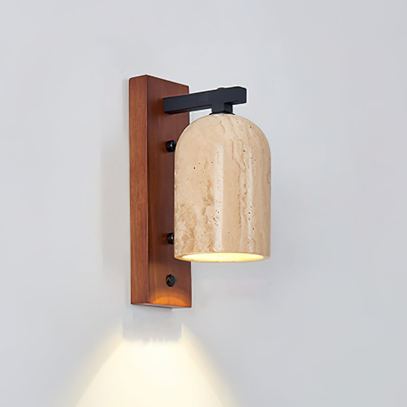 Travertine Wall Light | Stone & Wood, Indoor Sconce