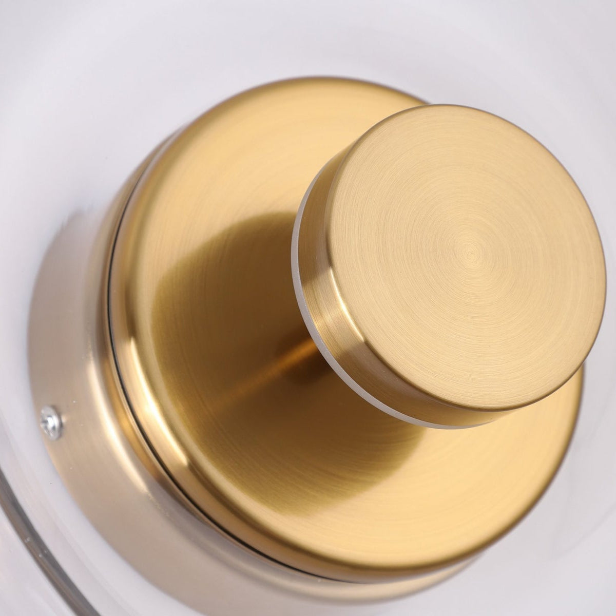 Round wall sconce with brass and glass shade, minimalist LED 1-light indoor fixture