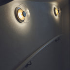 Round wall sconce with brass and glass shade, minimalist LED 1-light indoor fixture