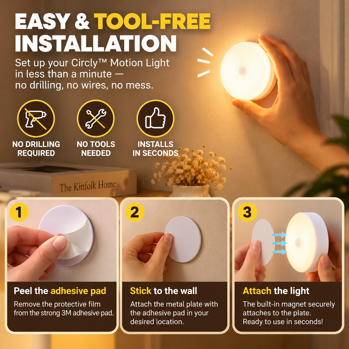 Motion Sensor Night Light | Magnetic, Round LED, Auto On/Off