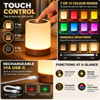 Touch Table Lamp | Rechargeable, Dimmable LED, Wood