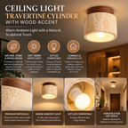 Ceiling Light Travertine Cylinder with Wood Accent