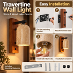 Travertine Wall Light | Stone & Wood, Indoor Sconce