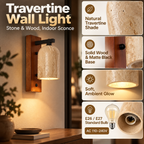 Travertine Wall Light | Stone & Wood, Indoor Sconce