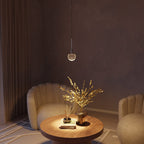 Pendant Lamp Chrome Metal, Glass Globe, Dining Table