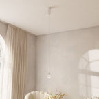 Pendant Lamp Chrome Metal, Glass Globe, Dining Table