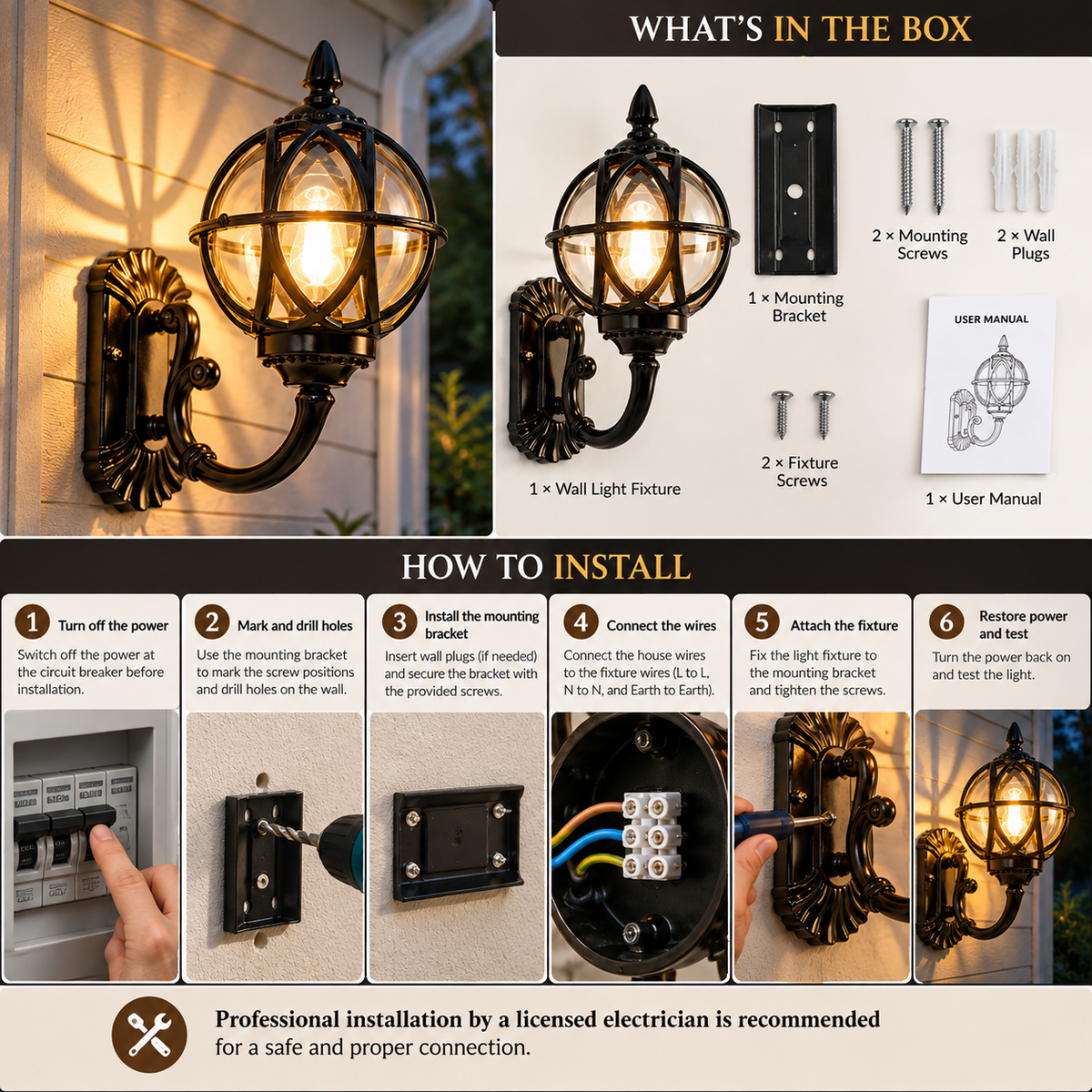 Outdoor Wall Light | Vintage Bird's Nest Lantern, Waterproof, IP54