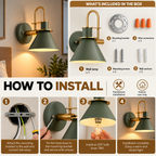 Wall Lamp Wall Sconce 1-Light Wrought Iron Cone Shade, Hallway