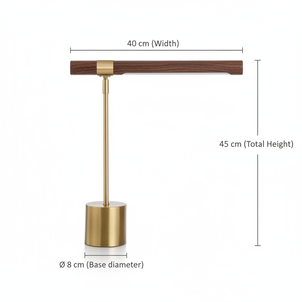 Desk lamp walnut and brass T-bar, 3-colour dimmable LED, 45cm minimalist