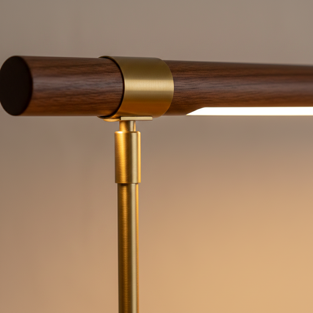 Desk lamp walnut and brass T-bar, 3-colour dimmable LED, 45cm minimalist