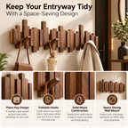 Wooden Coat Rack | Wall Mounted, Piano Key Design | Foldable Hooks, Walnut