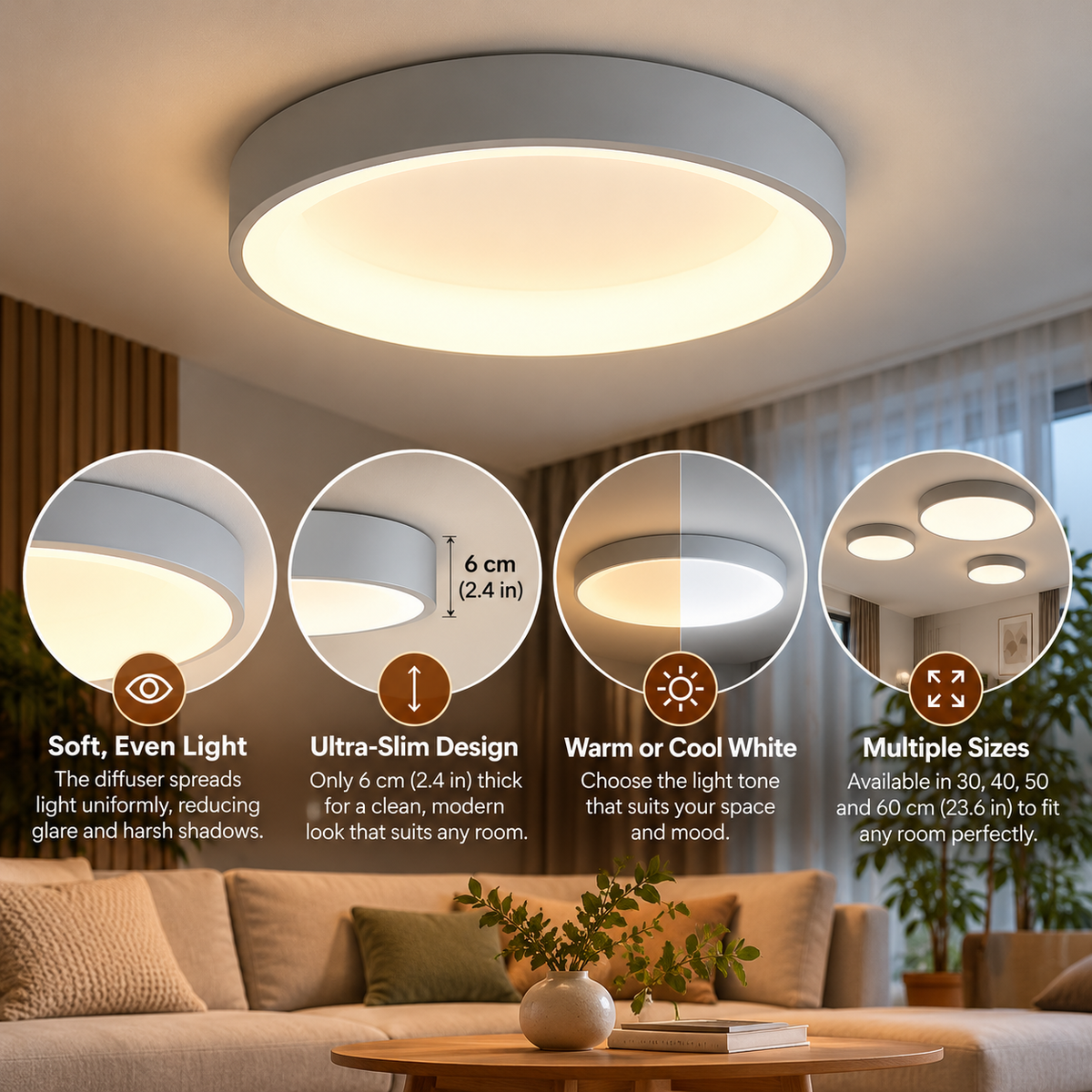 Round LED Ceiling Light | Scandinavian Minimalist Design