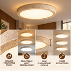 Flush Mount Ceiling Light | Travertine, Slim Profile, LED | 3 Sizes