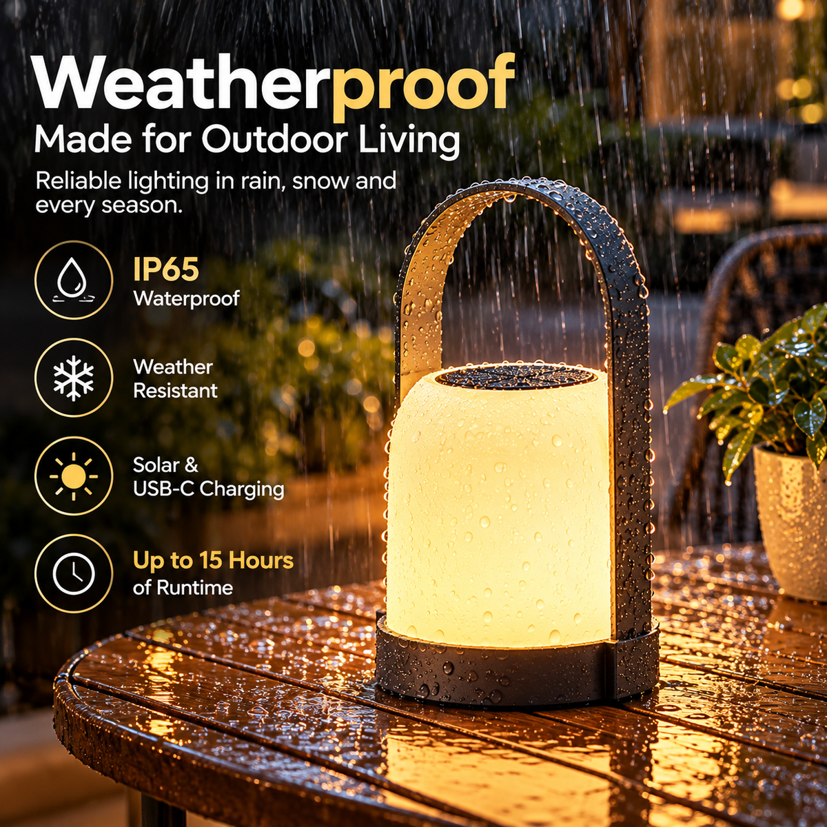 Solar Outdoor Table Lamp | LED, Waterproof, USB Rechargeable