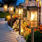 Solar garden lights waterproof pathway stake lights warm white outdoor