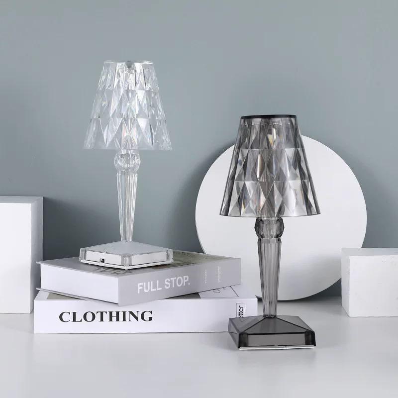 Crystal table lamp rechargeable touch control LED cordless acrylic sparkling design