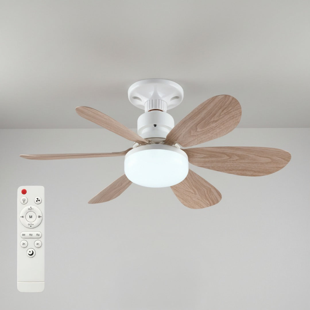 Ceiling fan with light brown, remote control, dimmable LED, quiet 6-blade