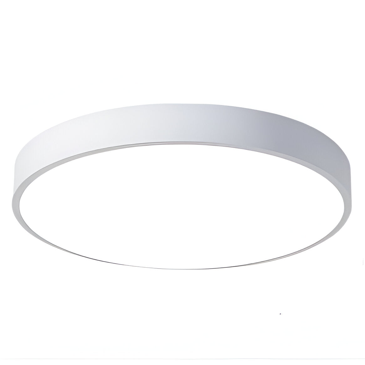 Low profile round LED ceiling light with acrylic diffuser and minimal frame