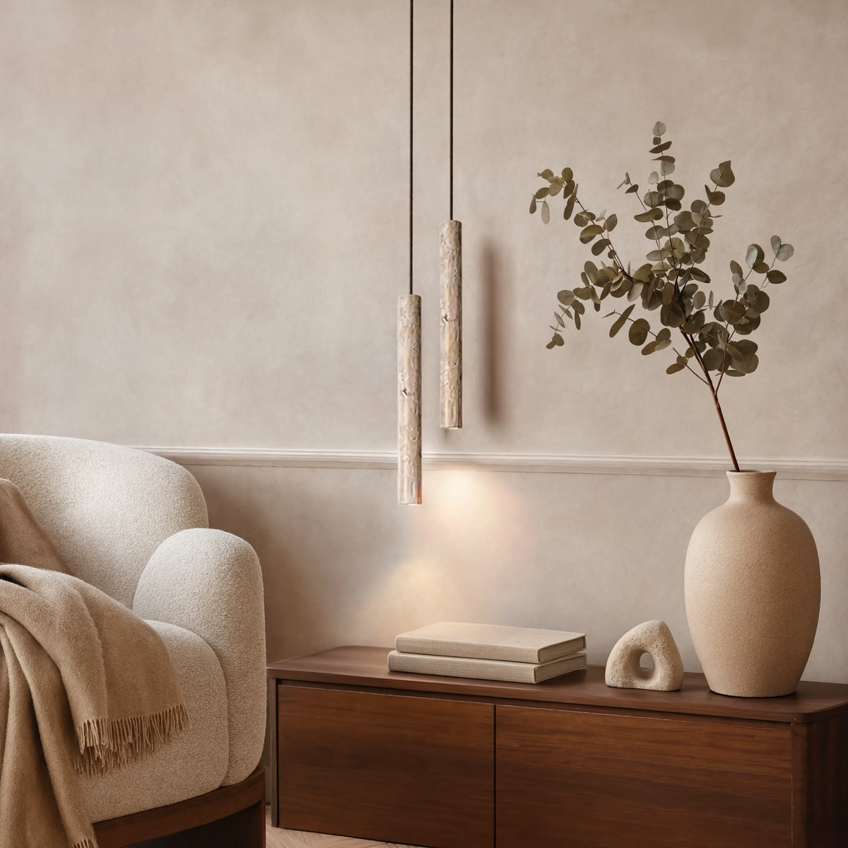 Travertine Pendant Light | Yellow Stone, Nordic, 30cm, 4W LED