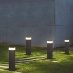 Solar path lights black rectangular bollard post warm LED IP65 garden